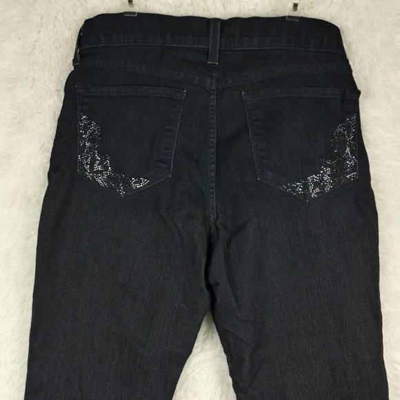 NYDJ Womens Jeans Crop Blue Denim Indigo Dark Wash Jeweled Stretch‎ Cuffed 8 - Picture 8 of 13